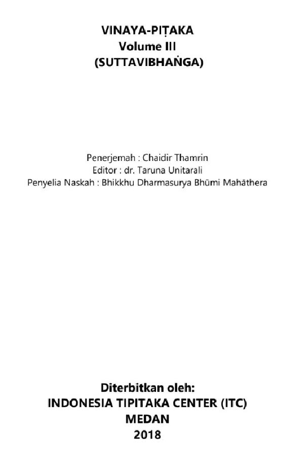 Kitab Vinaya-Piṭaka Volume III (Suttavibhaṅga)