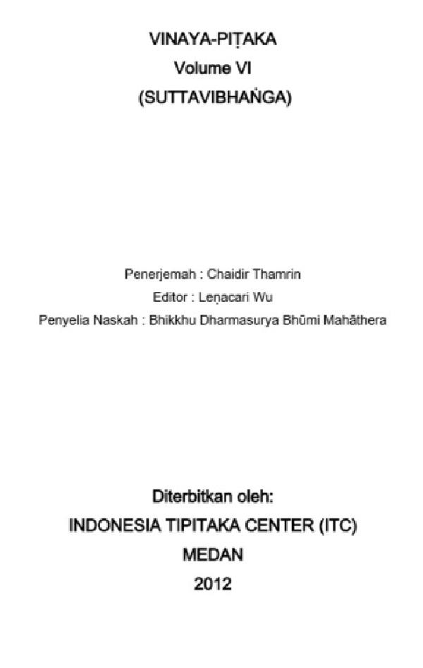 Kitab Vinaya-Piṭaka Volume VI (Suttavibhaṅga)