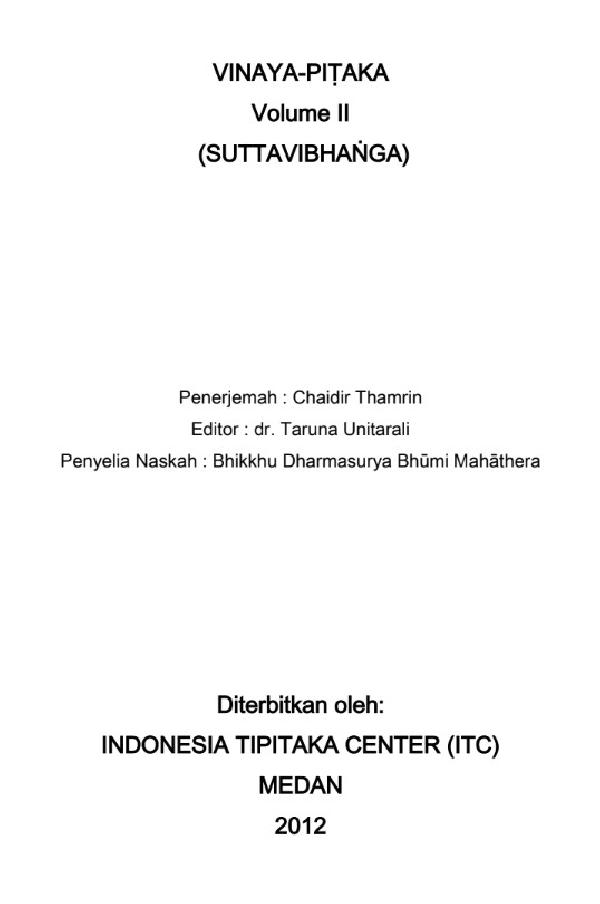 Kitab Vinaya-Piṭaka Volume II (Suttavibhaṅga)